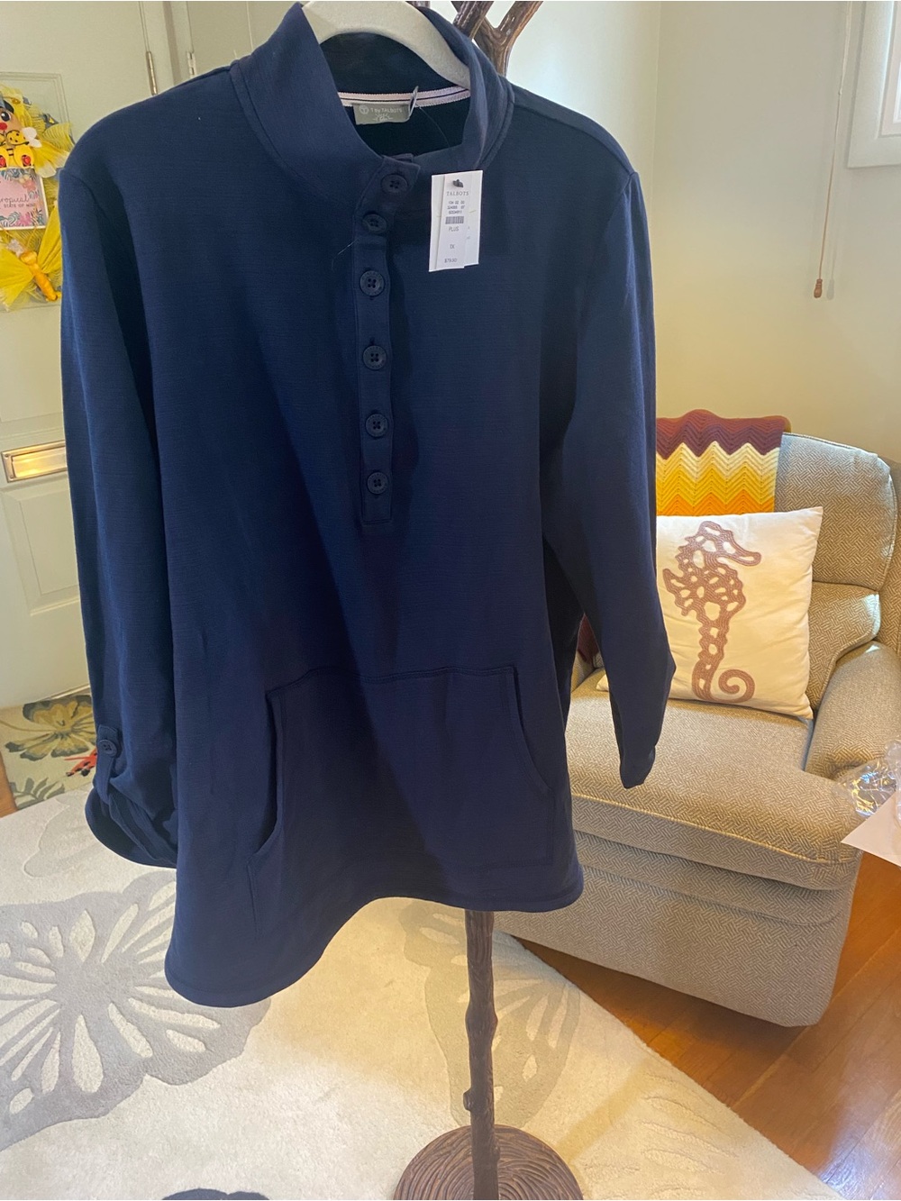 T by Talbots Cotton Navy Button-Up Pullover UPF
Sun Top 1X. Stretchy